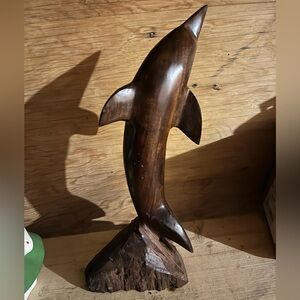 Handcrafted Wooden Dolphin Sculpture